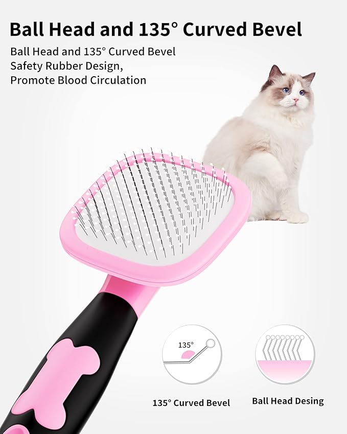Glendan Dog & Cat Grooming Brush - Slicker Shedding Tools (Pink)