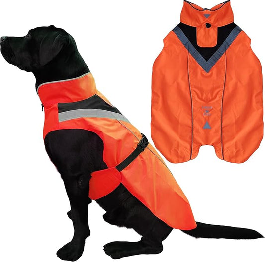 Dog Rain Coat - Waterproof, Reflective, Bright Orange with Leash Hole (2XL, Orange)