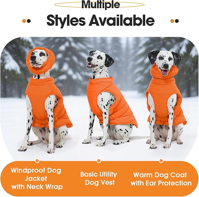 Dog Puffer Vest for Large Dogs, Dog Winter Coats with Back Zipper, Outdoor Warm Dogs Snow Jacket Camping Jacket with Detachable Neck, Doberman, Great Dane, Orange 3XL