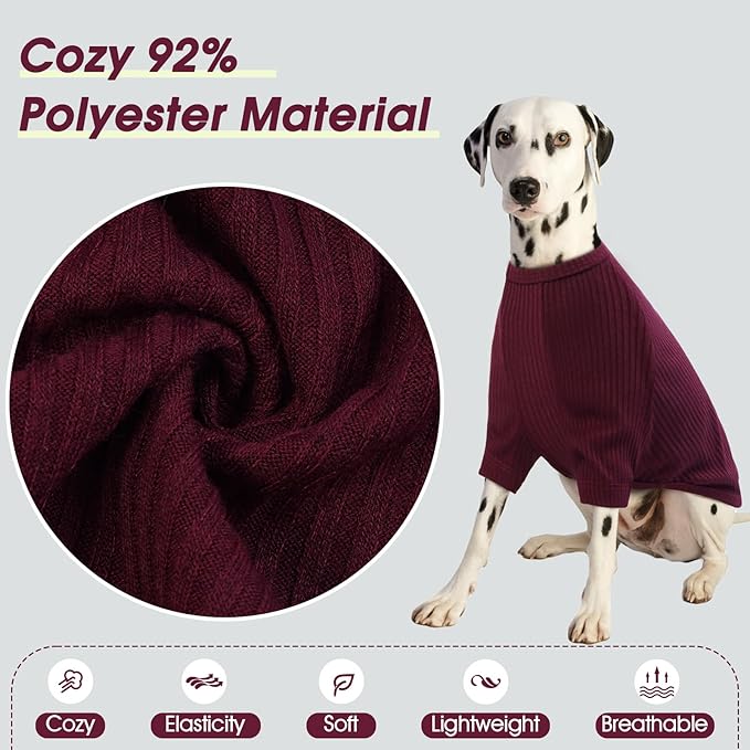 ROZKITCH Dog Shirt with Hoodie Dog Ears Cover 2 in 1, Soft Lightweight Dog Striped T Shirt Pullover Dog Tank with Detachable Ear Wrap, Dog Hoodie Tshirt Dog Boy Girl, Stretchy Sweater WineRed L