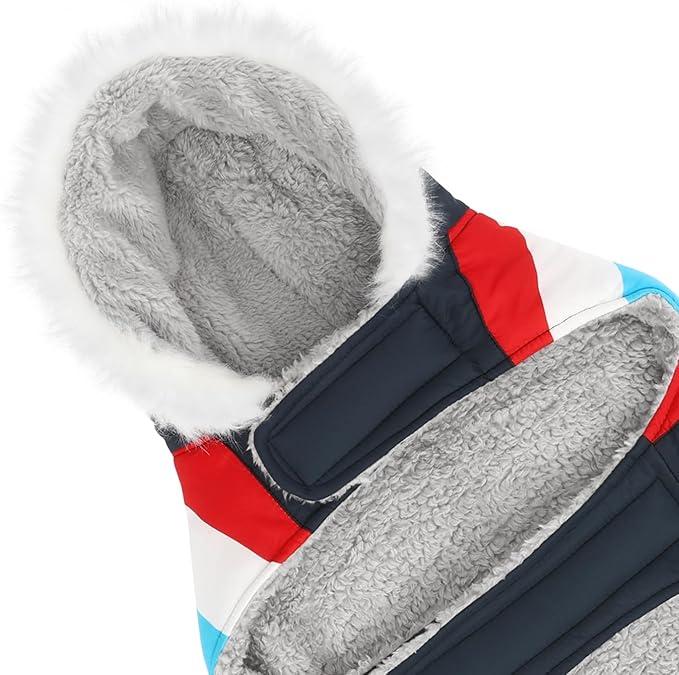 HDE Dog Puffer Jacket Fleece Lined Warm Dog Parka Winter Coat with Harness Hole Patriotic - XXL