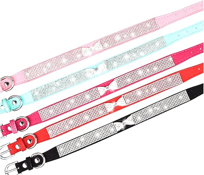 Serijoars Small Dog Collar with Rhinestone Crystal Diamond Colorful Bling Girl Puppy Cat Collars (S, Light Blue3)