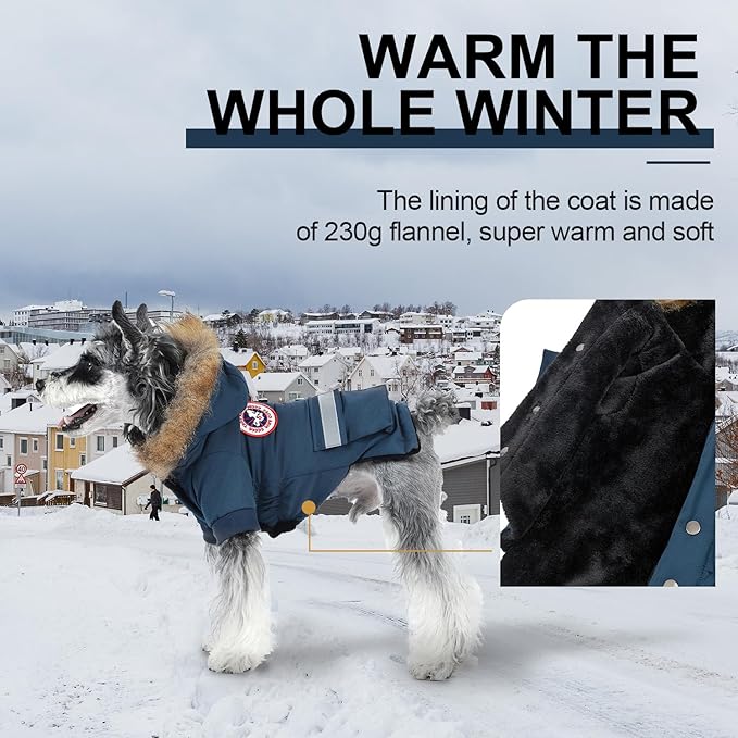 PINA Small Dog Coats - Waterproof & Warm Winter Jacket with Faux Fur Hood & Pocket