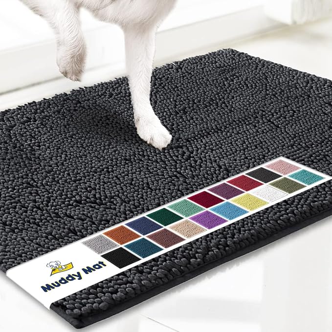 Muddy Mat® AS-SEEN-ON-TV Highly Absorbent Microfiber Door Mat and Pet Rug, Non Slip Thick Washable Area and Bath Mat Soft Chenille for Kitchen Bathroom Bedroom Indoor and Outdoor - Charcoal 36" x 120"