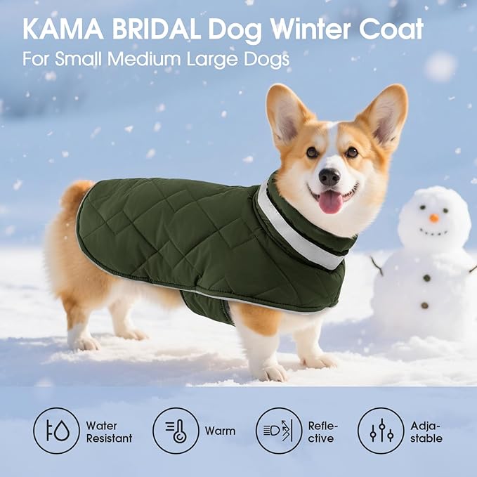Dog Winter Coat Warm Padded Puppy Jacket Windproof Water Resistant Clothes for Small Medium Large Pets Christmas Sweater Outfit Vest(Green, L)