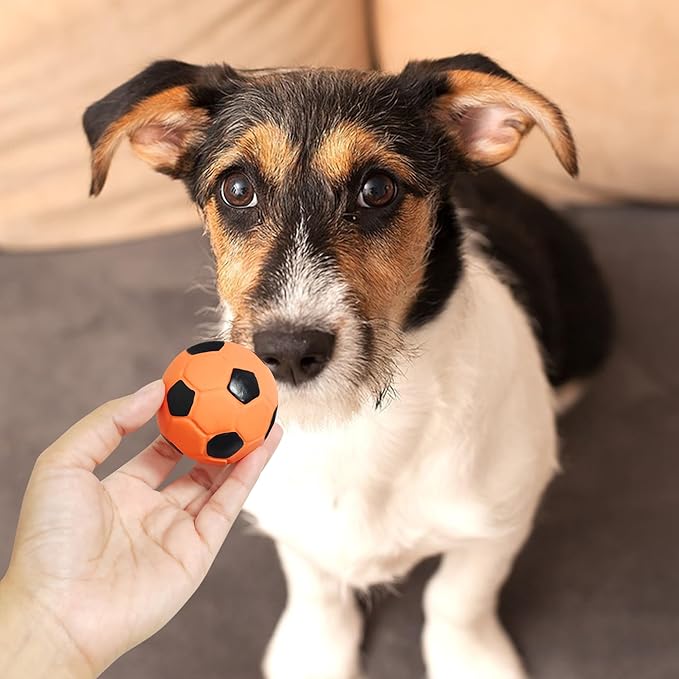 Latex Squeaky Dog Soccer Ball Toys, Dog Football Ball for Puppy Small Medium Dogs, Vibrant Colors Soccer Chew Fetch Throw Ball 6 Pcs/Set (2'')