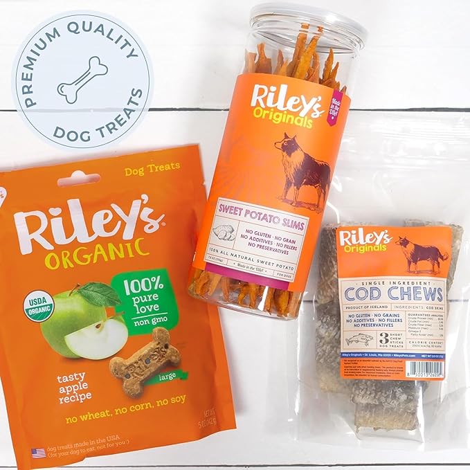 Riley's Slims Dried Sweet Potato Dog Treats - Dehydrated Chews with Turmeric - Limited Ingredient USA Sourced Sweet Potato - Made in The USA - 7.5 oz