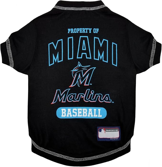 MLB Miami Marlins Dog T-Shirt, X-Large. - Licensed Shirt for Pets Team Colored with Team Logos