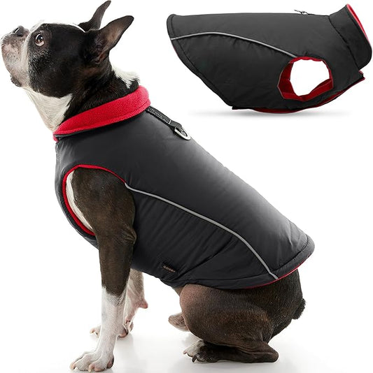Gooby Sports Vest Dog Jacket - Black, X-Small - Reflective Dog Vest with D Ring Leash Warm Fleece Lined Hook and Loop Closure for Small to Medium Dogs