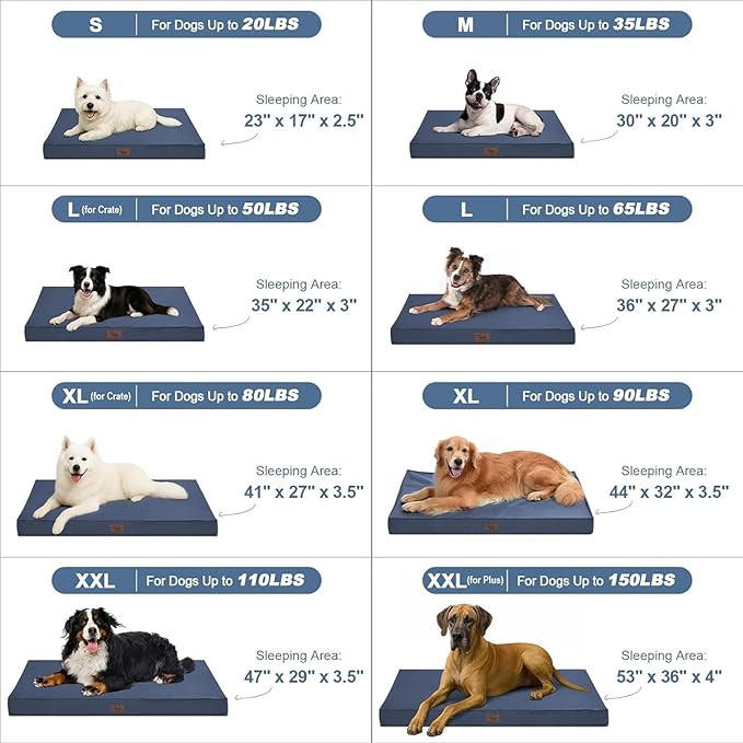 Outdoor Large Washable Dog Bed, Orthopedic Egg Crate Foam Dog Crate Mat for Large Dogs with Removable Oxford Cooling Cover, Navy