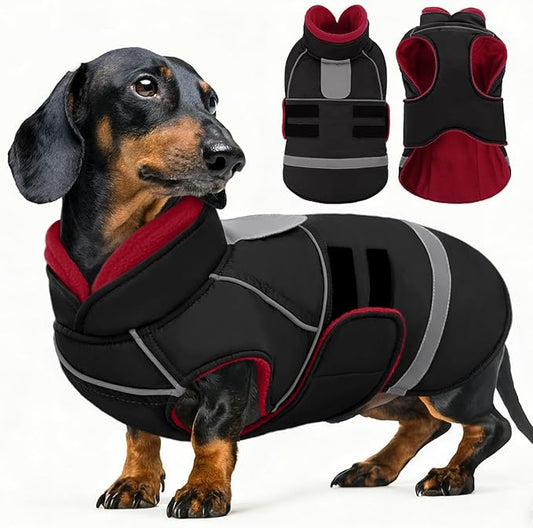 SUNFURA Dog Coat, Warm Dog Jacket for Small Dogs, Reflective Winter Coat with Fleece Lined, Windproof Pet Snowsuit Puppy Sweater Clothes, Black XS