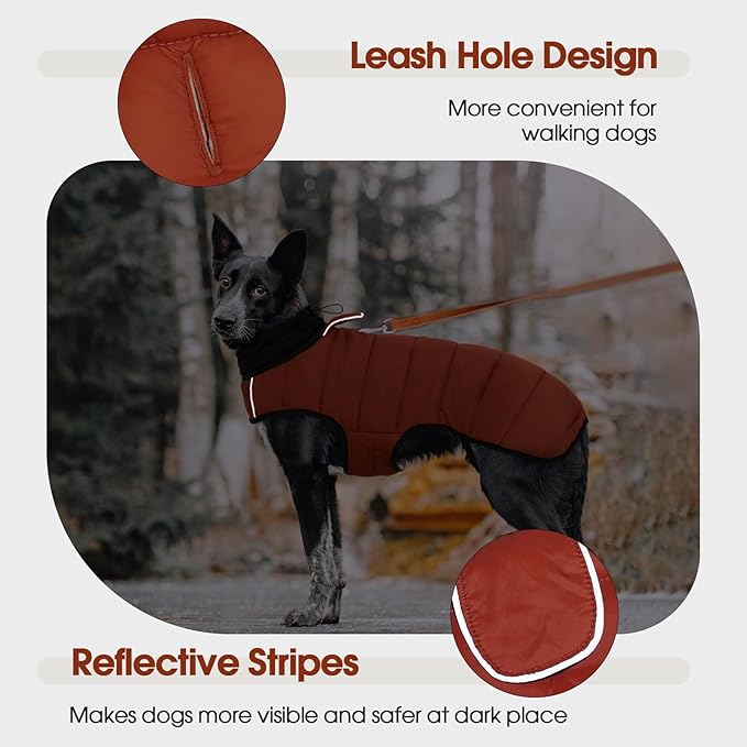 IDOMIK Dog Winter Coat, Warm Waterproof Dog Puffer Jacket with Harness Hole, Adjustable Reflective Snow Jacket Vest with Turtleneck, Pet Cold Weather Coats for Small Dogs,Caramel,XS