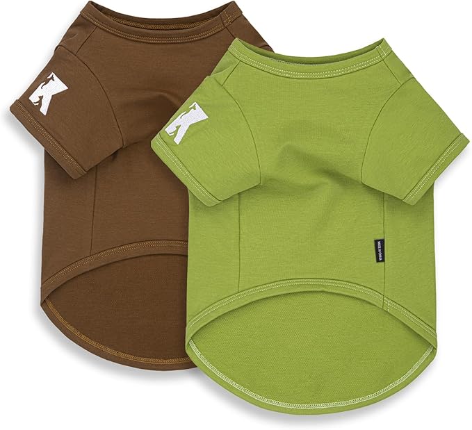 Koneseve Dog Shirts 2 Pack Soft Tee Comfortable Pet Clothes for Small Pets Brown & Avocado Green XL