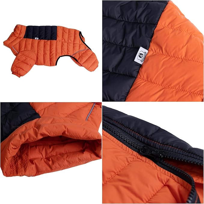 Lovelonglong Warm Jacket - 4 Legs Covered Waterproof Windproof Reflective Vest, Zippered Adjustable Outdoor Snow Jacket for Small Medium Large Dogs, Orange XXL