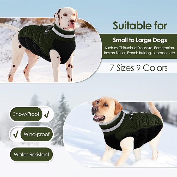 AOFITEE Dog Coat, Warm Dog Jackets for Small Dogs, Dogs Winter Coat with Harness Built in, Reflective Pet Winter Jacket, Waterproof Windproof Puppy Puffer Jacket Fleece Vest, Green XS