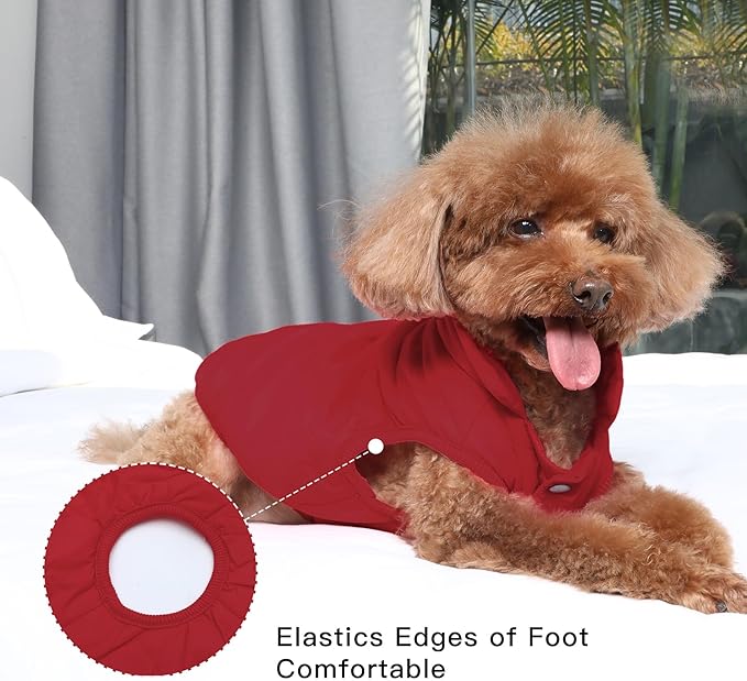 2 Layers Fleece Lined Warm Dog Jacket for Puppy Winter Cold Weather,Soft Windproof Small Dog Coat,Red M