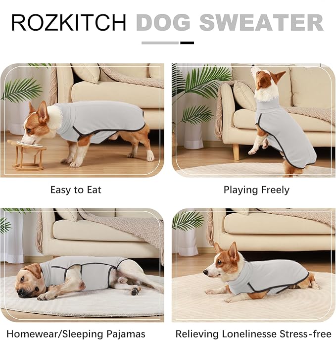 ROZKITCH Dog Winter Coat Soft Pullover Pajamas, Pet Windproof Warm Cold Weather Jacket Vest Cozy Jumpsuit Apparel Outfit Clothes for Walking Sleep Grey 2XL