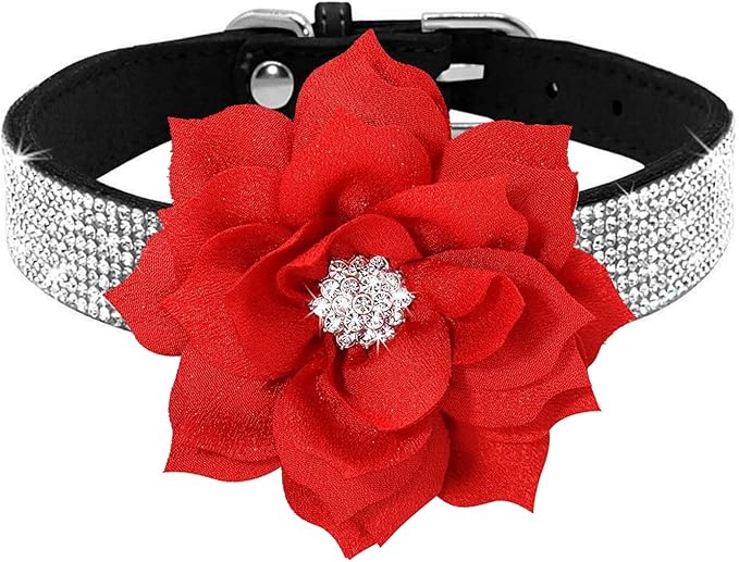 Serijoars Small Dog Collar with Rhinestone Crystal Diamond Colorful Bling Girl Puppy Cat Collars (XS, Black6)