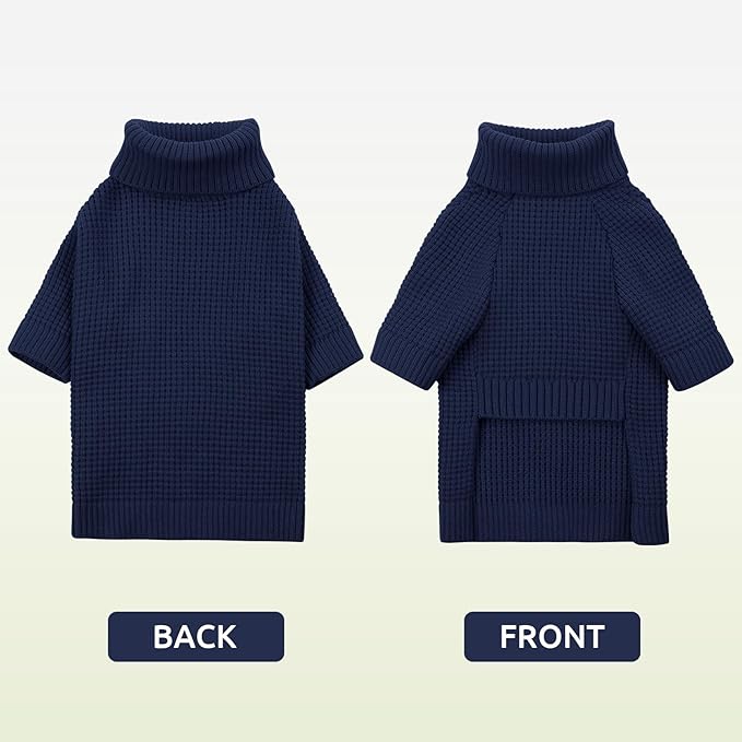 Queenmore Turtleneck Dog Sweater, Plaid Dog Sweater with Check Pattern, Long Sleeve Holiday Doggie Sweaters, Solid Pet Sweaters for Large Breeds, Navy Blue L
