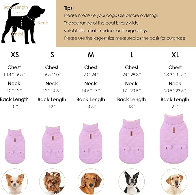 Large Dog Winter Jacket, Pet Warm Windproof Coat Dogs Cold Weather Coats Snow Jacket Pets Clothes, Golden Retriever, Labrador Retriever, Husky, Lilac L