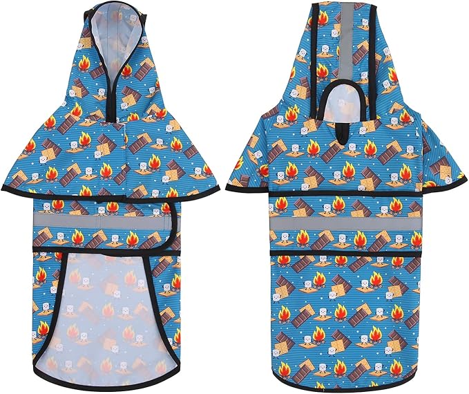 HDE Dog Raincoat Jacket Reflective Adjustable Hooded Pet Poncho Rain Coat with Leash Hole for Small to X-Large Dogs Happy Camper - S