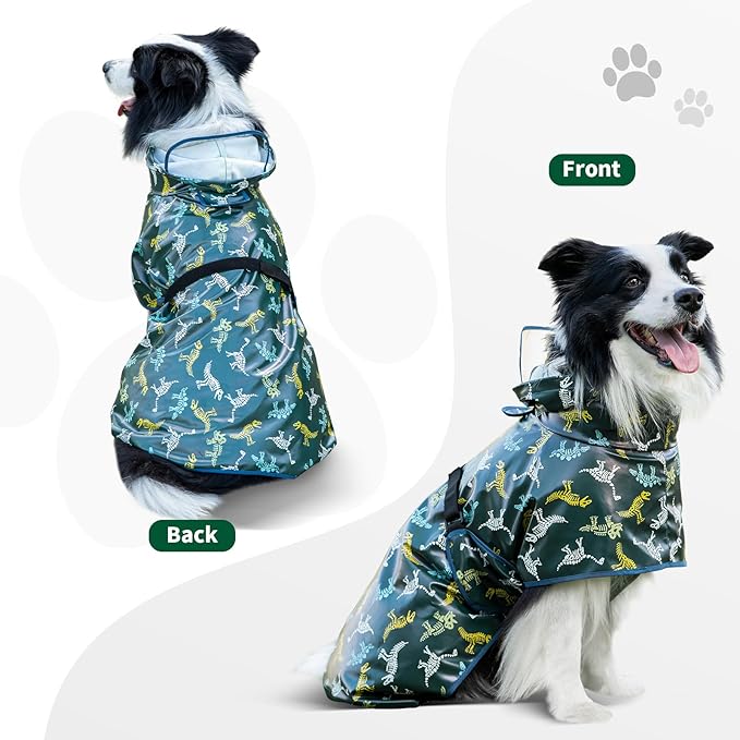 Dog Raincoat, Waterproof Windproof Dog Rain Jacket with Hood, Rain Coat with Leash Hole, Adjustable Raincoat Poncho for Small Medium Large Dogs Outdoor (Green, X-Large)