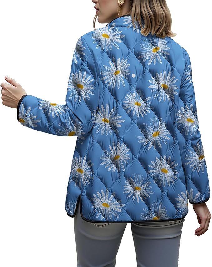 LIZALIG Women's Cropped Puffer Jacket Lightweight Floral Print Long Sleeve Padded Quilted Puffy Cardigan Coat