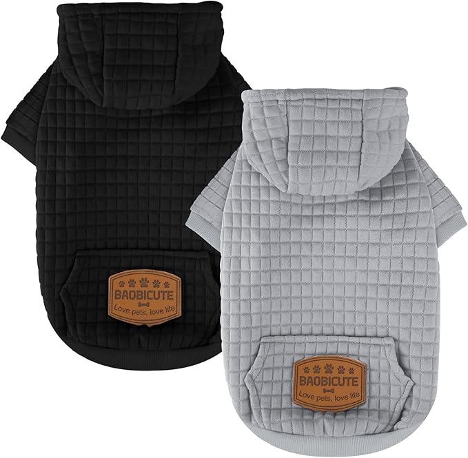 2 Pack Dog Hoodie Sweaters for Small Medium Dogs Warm Dog Clothes for Large Dogs Soft Waffle-Like Laminated Sweatshirt Bulldog (Black+Grey, XS (Back: 10",Chest: 13", Neck: 9"))