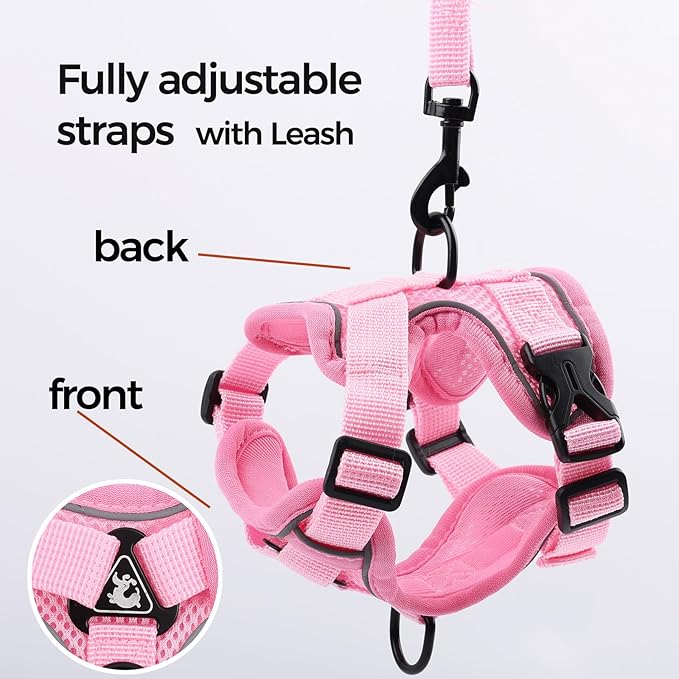 Cat Harness and Leash Set Escape Proof Tactical Medium Kitten Harness Emotional Support Cat Vest, Pink, M