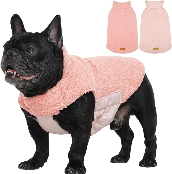Kuoser Reversible Dog Coat – Warm Fleece & Quilted Waterproof Dog Jacket, Double-Sided Cold Weather Dogs Winter Coat with Harness Hole, Windproof Pet Snow Vest for Small Medium Large Dogs, Pink M