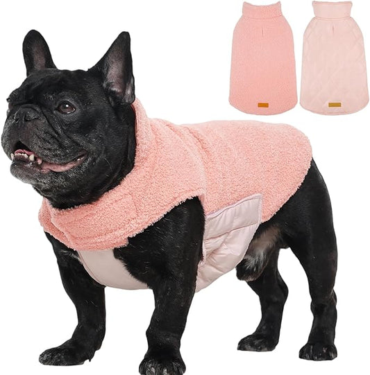 Kuoser Reversible Dog Coat – Warm Fleece & Quilted Waterproof Dog Jacket, Double-Sided Cold Weather Dogs Winter Coat with Harness Hole, Windproof Pet Snow Vest for Small Medium Large Dogs, Pink XS