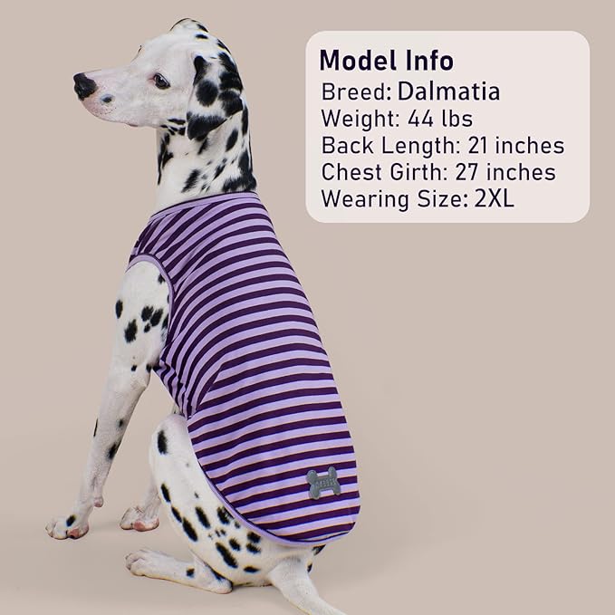 KYEESE 2Pack Dog Shirts for Medium Dogs Breathable Striped T Shirt Lightweight Sleeveless Doggie Vest Cotton Tank Top Stretchy Pet Clothes, XX-Large,Purple+Striped