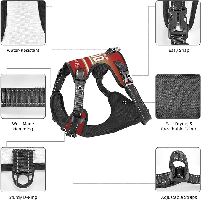 Custom San Francisco Dog Harness with Reflective Stripes Personalized Name and Number Dog Vest Harness with Pet Traction Rope for Small Medium Large Dog