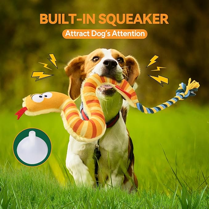 AUSCAT Plush Dog Rope Toy, Durable Squeaky Dog Toys for Puppy Small Medium Dogs (Not for Aggressive Chewers), Snake