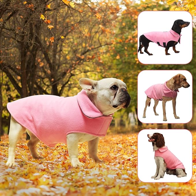 Fleece Dog Coat Winter Pet Jacket Reflective for Cold Weather for Large Medium Small Dogs(Pink,XS)