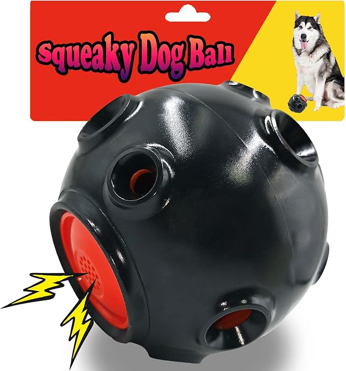 Squeaker Dog Toy Ball, 2-Layer Durable Chew Ball with Natural Rubber Shell & Hard ABS Core, Non-Bouncing for Fetch, Training and Aggressive Chewers, Unique Frog Croak Sound - 4 Inch