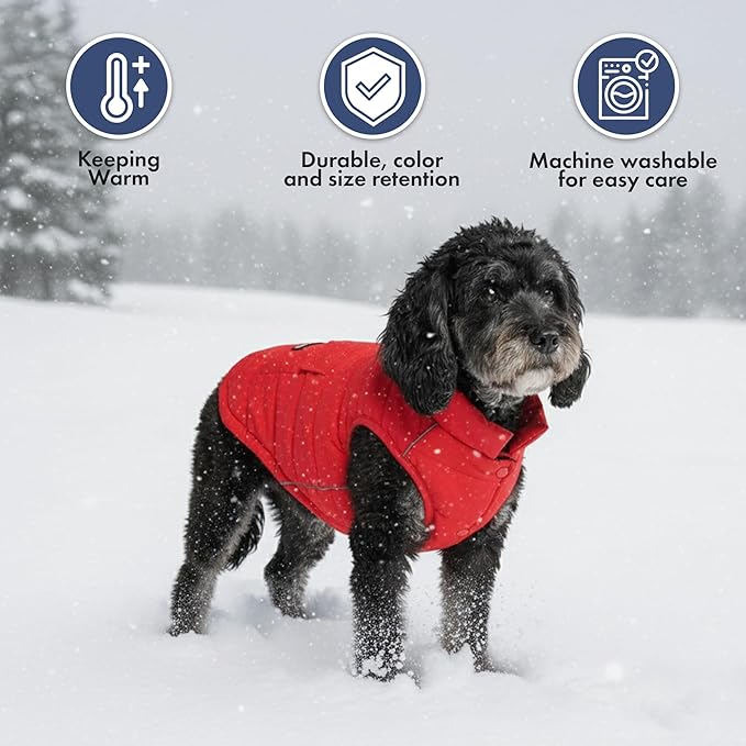Spark Paws Dog Winter Jacket, Water-Resistant Coat, Warm Reflective Windproof Fleece-Interior, for Medium and Large Dogs - Red - 2XL