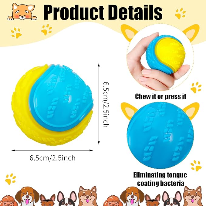 Dog Balls, 4-Pack Squeaky Dog Ball, Large and Medium Sized Dogs, Interactive Dog Toys for Play Exercise and Training 2.5 Inch Easy Catching Dog Toys