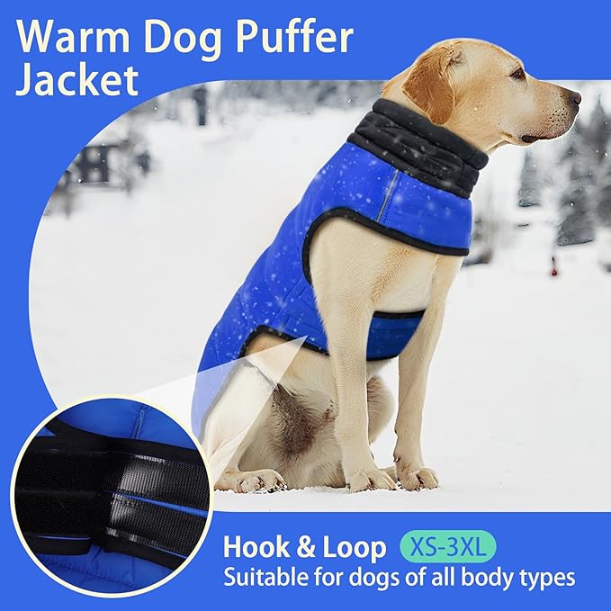 MIGOHI Lightweight Dog Coat, Windproof Dog Jacket, Puffer Jacket for Large Dogs, Padded Vest with Reflective Strips, Warm Snow Vest in Cold Weather, Easy On Hook & Loop Belly, Blue, XL