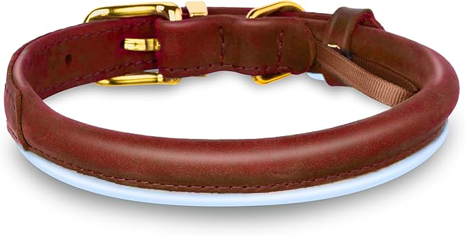 OOPSDOGGY Reflective Rolled Leather Dog Collar Adjustable Soft Padded Pet Collar for Small Medium Large Breed Dogs (Brown, XXS, 7"-9")