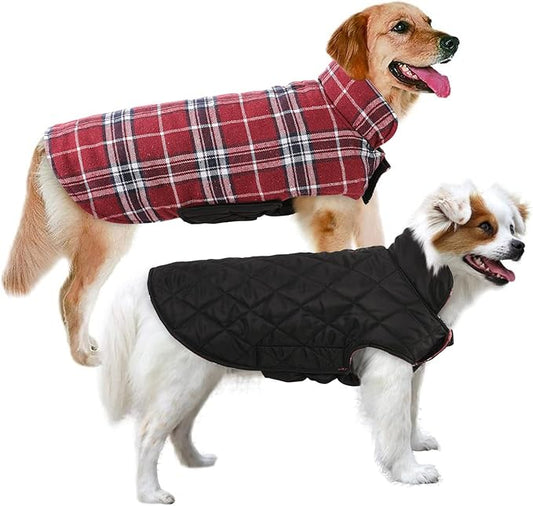 MIGOHI Dog Jackets for Winter, Windproof Waterproof Reversible Dog Coat for Cold Weather, British Style Plaid Warm Dogs Vest for Small Dogs, Red M