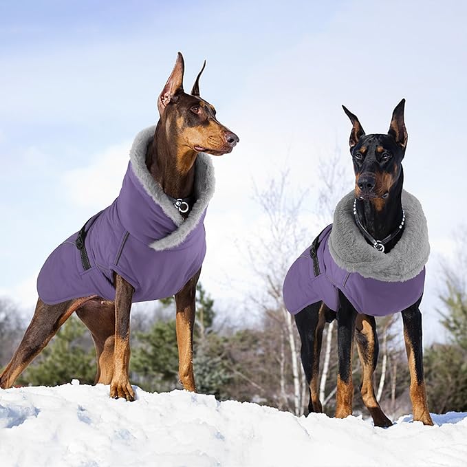 Dog Coat, Waterproof Dog Winter Jacket with Adjustable Buckle, Reflective Turtleneck Pet Snow Vest Warm Fleece Sweater for Small Medium Large Dogs - Purple, 2XL