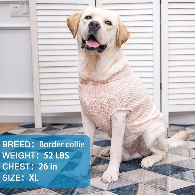 Mihachi Turtleneck Dog Sweater - Winter Coat Apparel Classic Cable Knit Clothes with Leash Hole for Cold Weather, Ideal Gift for Pet in New Year Rosy Large