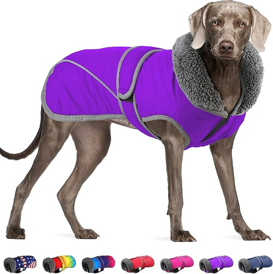 Dogcheer Dog Coat, Waterproof Dog Jacket Reflective Pet Winter Coat with Adjustable Hook & Loop, Christmas Puppy Fleece Jacket Warm Turtleneck Snowsuit for Small Medium Large Dogs - Purple, XL