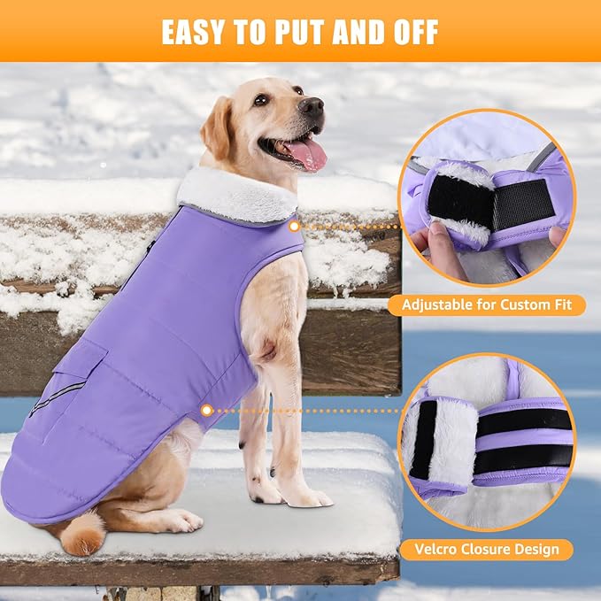 iBuddy Dog Winter Jackets with Fleece Vest,Waterproof Warm Dog Snow Jacket Windproof, Reflective Adjustable Pet Dogs Cold Winter Coat for Large Dogs Girl Boy