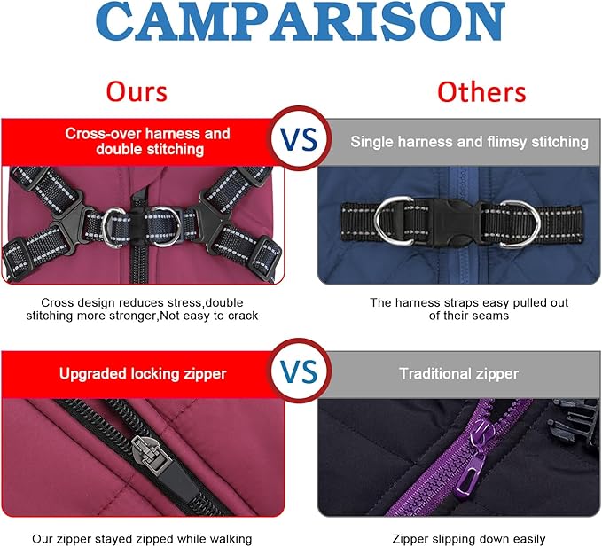 Dog Winter Coat,Warm Jacket Paded Fleece Pet Vest with Built in Harness, Windproof Reflective Cozy Adjustable Snow Pet Coat Clothes with Zipper for Small Medium Large Dogs