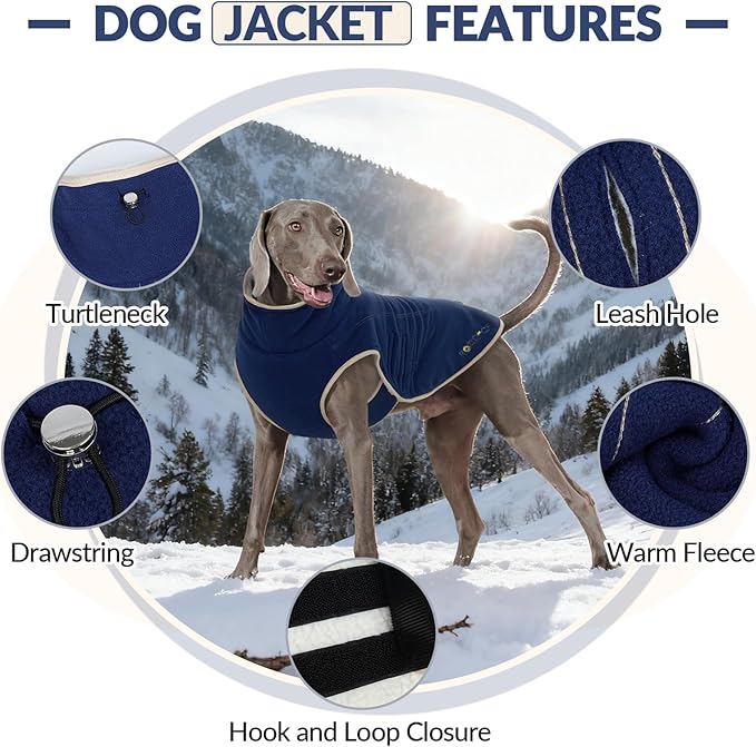 ROZKITCH Reversible Dog Fleece Jacket, Adjustable Double-Sided Vest for Chilly Winter, Super Warm Fleece Sherpa Sweater with Embroidery, Plush Sweatshirt for Small Breeds DarkBlue M