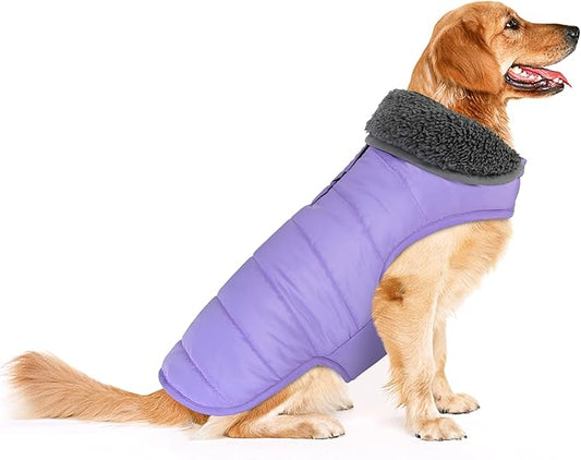 Dog Winter Coat, Waterproof Dog Jacket with Leash Hole, Reflective Adjustable Pet Snow Vest, Warm Fleece Sweater for Small Medium Large Dogs - Light Purple, 2XL