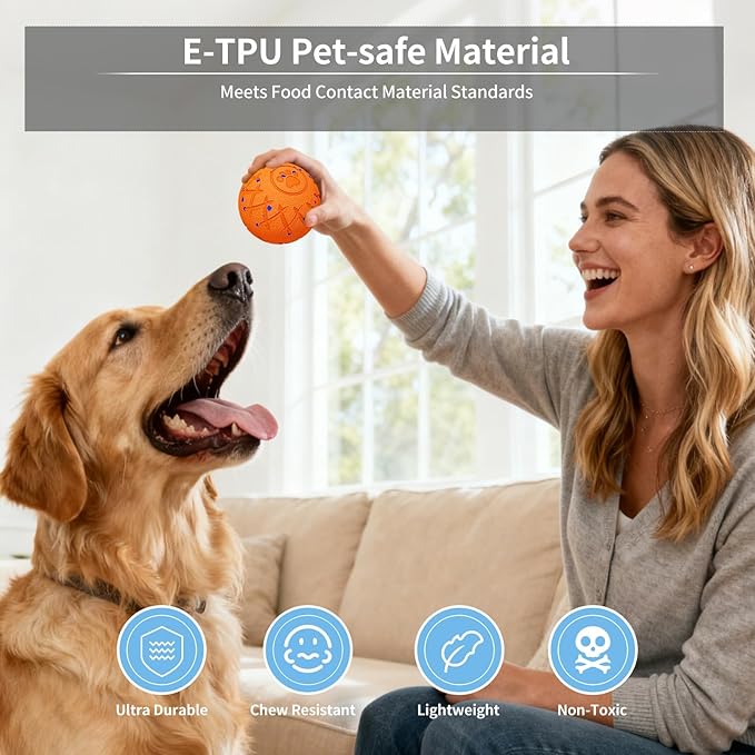 Interactive Dog Toys Dog Ball,Durable Motion Activated Automatic Rolling Toys for Medium/Large Dogs,Automatic Moving, Bouncing,and Rotating,E-TPU Material, IP54 Waterproof (Orange)