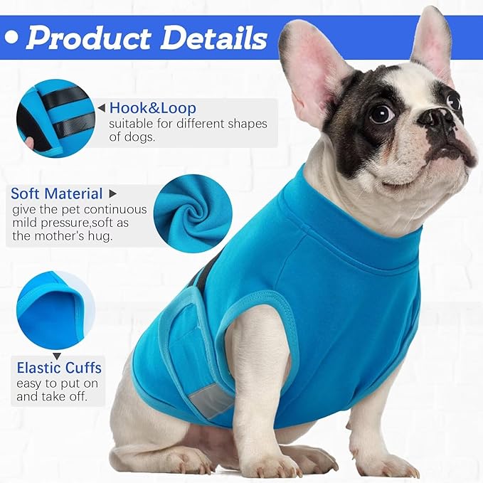 MIGOHI Dog Anxiety Relief Coat,Comfort Anxiety Vest for Dogs,Adjustable Dog Anxiety Calming Wrap for Fireworks,Thunderstorm,Travel,Separation,Anxiety Jacket for Small Dogs,XS,Blue